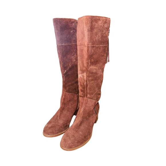 Naturalizer Demi Riding Boot Knee-High Brown Suede Leather Boots Wide Leg Tassle - Picture 3 of 14